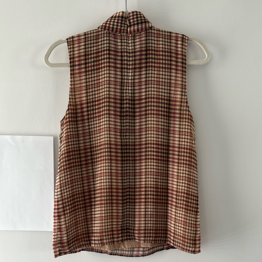 Ann Taylor Plaid Side Tie Mock Neck Shell - Picture 3 of 5